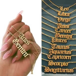 Dina-collar de joyería de acero inoxidable para mujer, Horóscopo de astrología del zodiaco 12 chapado en oro de 18k, venta al por mayor - Product Image 4