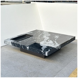Tavolino <span class=keywords><strong>da</strong></span> Caffè Grande in Stile Moderno Fendi Black Marlbe per Soggiorno, Tavolino Art Deco Personalizzato in Pietra Naturale con Base in Metallo - Product Image 2