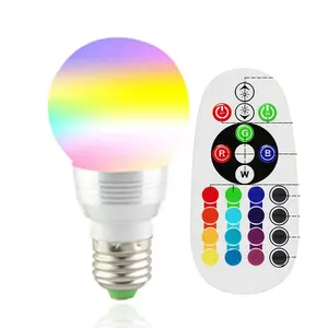 סגנון חדש 85-265V 3W LED מנורת קסם חג תאורת שלט רחוק 16 צבעים e27 rgb אור הנורה