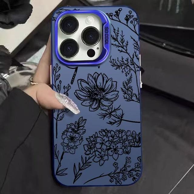 Fashionable Design iPhone 17 16 15 Pro Max 14 13 12 11 XS XR Black Flower Colored Silver Shockproof Protective case