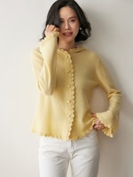 Cardigan à capuche en cachemire tricoté avec logo personnalisé pour femme – Haut décontracté en cachemire – Vente directe usine de Mongolie intérieure