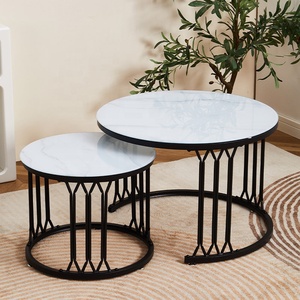 Wholesale Price Luxury Minimalist Style Retractable Handmade White Wooden <strong>Coffee</strong> <strong>Table</strong> <strong>Set</strong> with Stable Gold Base Home Furniture - Product Image 2