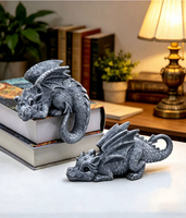 Statue de dragon fantastique en résine, écologique, peinte à la main, décoration de chambre, figurine de dragon bébé dormant