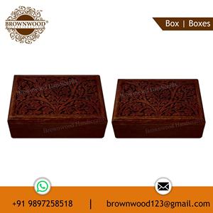 High Quality Set of 2 <b>Wooden</b> Carved <b>Boxes</b> <b>Decorative</b> Handcrafted Design from Indian Manufacturer Ideal for Gifts and Storage Use - Product Image 2