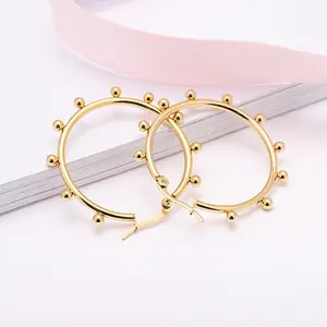 High Quality Fashion Gold Plated Stainless Steel Hoop Earrings Beaded Triangle Round Star Heart Oval Earrings For Women