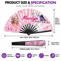 Éventail Pliant Personnalisé en Gros, 33 cm (13 Pouces), en Plastique, Bambou, Bois, Motif Papillon, Rose, Photo, Nom, Éventail de Luxe