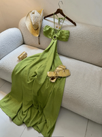 Robe longue maxi pour femme, style licou, à découpes, sans manches, dos nu, fluide, pour l'été, la plage et les vacances