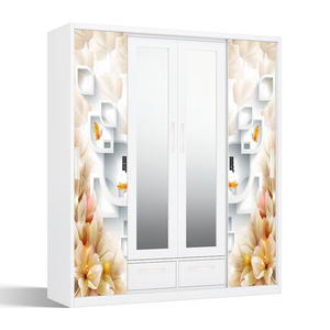 Armoire en acier imprimé avec portes coulissantes miroir et tringle de suspension - Product Image 2