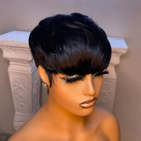 Perruque courte coupe pixie fabriquée à la machine, cheveux humains, sans dentelle, sans colle, prix abordable, vente chaude, couleur personnalisée pour femmes noires