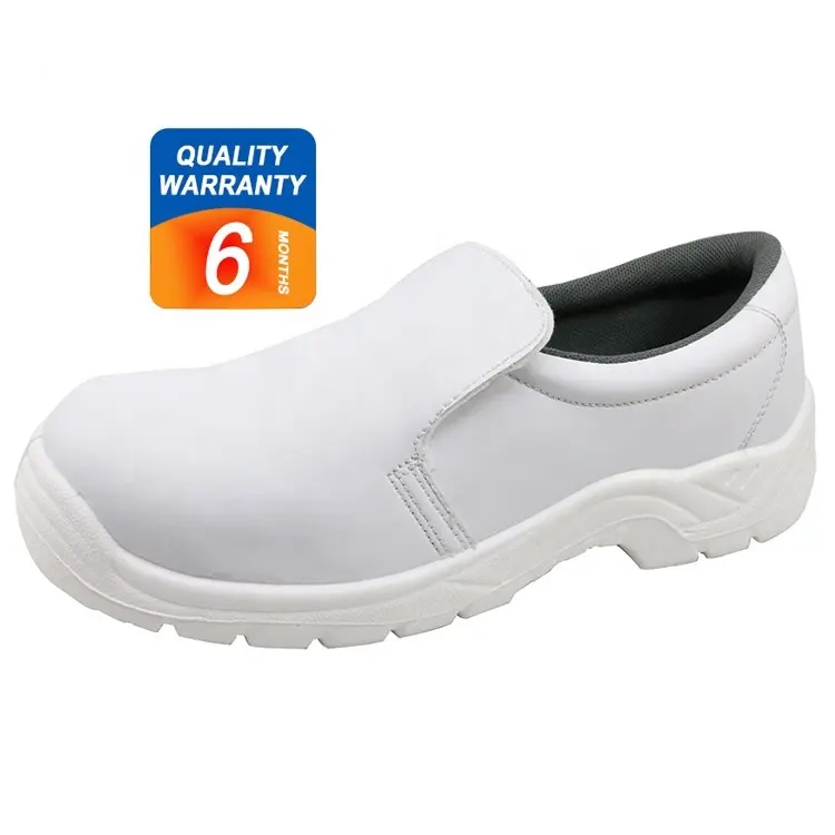 Chaussures de sécurité antidérapantes, bout en acier CE blanc, anti-perforation, antistatiques, imperméables, pour chef de cuisine, sans lacets