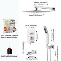 Ensembles de douche de salle de bain exposés muraux de style moderne avec combinaison de douche à effet pluie chromée avec douchette et pommeaux de douche