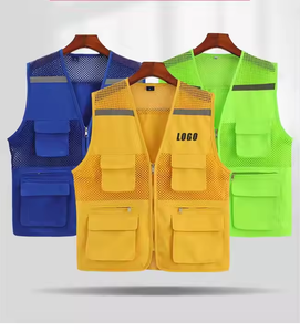 Vente en gros <span class=keywords><strong>de</strong></span> gilet réfléchissant multi-poches sans manches en maille vêtements <span class=keywords><strong>de</strong></span> <span class=keywords><strong>travail</strong></span> bénévole pour l'activité logo personnalisé bon marché en plein air - Product Image 1