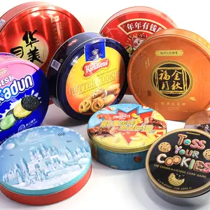 JYB большая жесть железная офсетная печать пищевой печенье конфеты упаковка металлическая круглая жестяная банка
