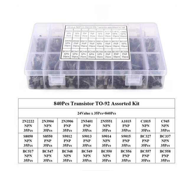 840 PCS Commonly Used NPN Transistors Package: PNP Small Power TO-92 Transistors 8050, C945, 8550, 9014