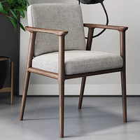 Fauteuil de salle à manger BST Mid-Century Modern en noyer avec assise rembourrée en cuir pour salle à manger et salon