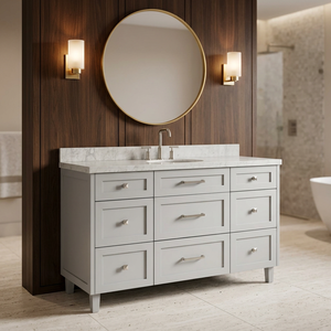 Meuble-lavabo de salle de bain moderne Benjamin en bois massif de 55 pouces, avec vasque simple et 4 options de finition peinte, directement de l'usine au Vietnam - Product Image 2