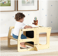 Tabouret de cuisine pliable 4-en-1, tour d'apprentissage Montessori, marchepied, table et chaise avec tableau noir