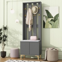 Porte-manteau et banc à chaussures en bois gris de luxe moderne avec armoire de rangement 3 en 1 8 crochets Meubles de salon