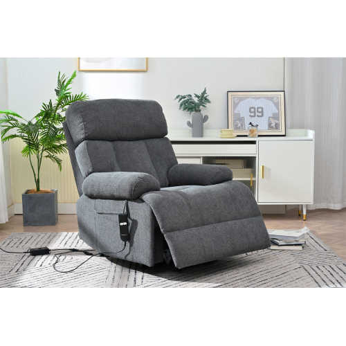 Dark Gray FCJ Oversized Power Lift Recliner Chair Remote Control Elderly Seniors Home Theater Seating Fabric Reclining Sofa Side