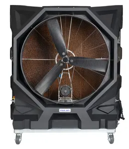 Refroidisseur d'air par évaporation sur pied, mobile, 220v/50Hz, coque PE, roulette robuste, couleur noire, dans un atelier de hall d'entrée