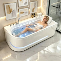 Baignoire de massage blanche avec bande LED, bec cascade, bain à remous et oreiller, musique Bluetooth, pour villa et famille