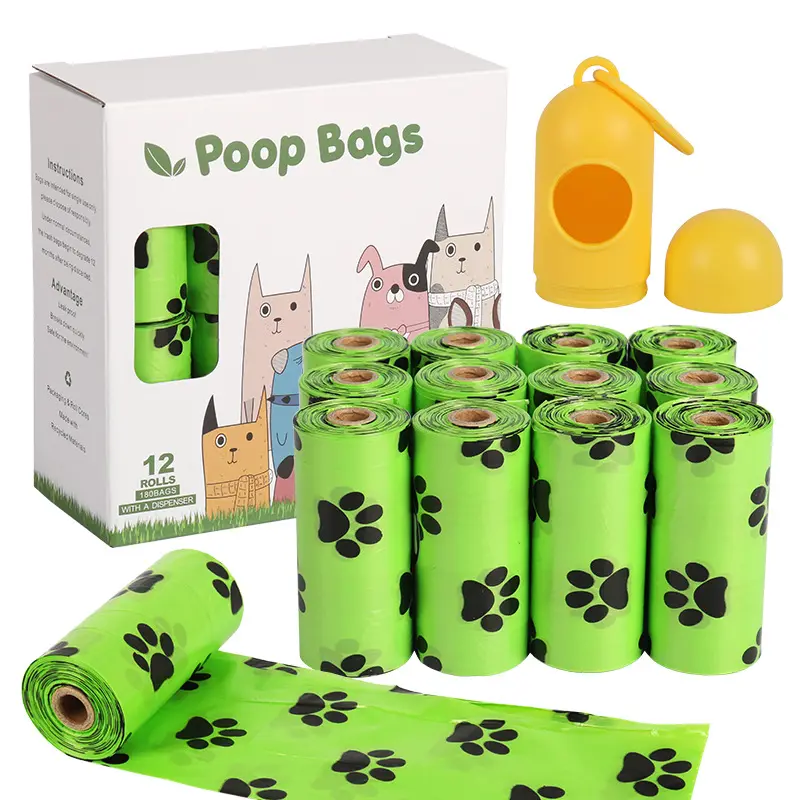 Kantong sampah hewan peliharaan dapat terurai, kantong kotoran anjing dengan Dispenser produk pembersih luar ruangan untuk hewan peliharaan
