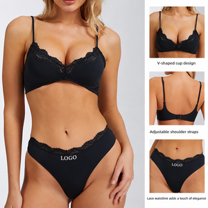 Set Intimo Donna Personalizzato: Reggiseno Push-up con Ferretto in Pizzo Stampato e Slip, Copertura Completa Ultra-Sottile, Taglie Grandi - Product Image 1