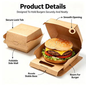 Fabrieksgroothandel oliebestendige kraft hamburgerdoos met aangepaste bedrukking, wegwerp clamshell voedselverpakking voor bakkerij en snackwinkel - Product Image 4