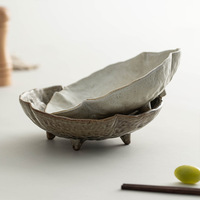 Assiette en céramique irrégulière NEWELL en forme de feuille de lotus, style japonais Wabi Sabi, pour le camping, la restauration et la mise en table