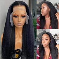 Peluca de Cabello Humano Liso Kinky Vietnamita 13x4 13x6, Pelucas Frontales de Encaje Liso Yaki para Mujeres Negras, Peluca Virgen Sin Pegamento
