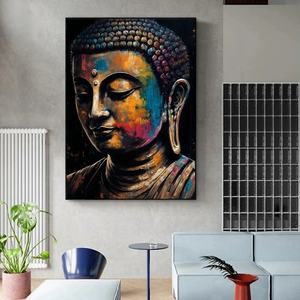 Peinture murale moderne personnalisée, art mural, peintures de statues de Bouddha indiennes, luxe, 100% peintes à la main, décoration murale artisanale pour la maison - Product Image 1
