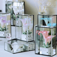 Calla lily avec boîte en verre, fleur séchée conservée, décoration de mariage, fleur artificielle calla lily immortelle