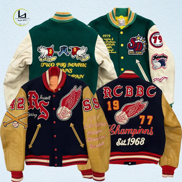 manufacture vintage heavyweight thick cotton filled lined college jacket embroidered men's varsity letterman jacket custom