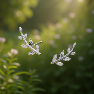 Pendientes Minimalistas con Forma de Hoja, Chapados en Oro Blanco, con Cristales de Estrás, Joyería de Moda para Mujer, Diseño Elegante de Planta - Product Image 2