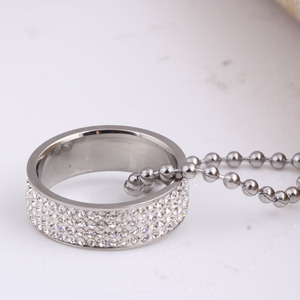 Stainless Steel <b>Ring</b> Necklace 6Mm <b>Diamond</b> Encrusted Women's Fashion Jewelry Everyday Wear Geometric Design Round Brilliant Cut - Product Image 3