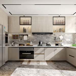 Armoires de cuisine modernes SANTOPOVA à finition brillante avec porte en verre et éclairage LED, armoire de luxe, armoire de cuisine laquée - Product Image 6