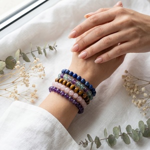 Bracelet extensible en perles rondes <span class=keywords><strong>de</strong></span> pierres précieuses naturelles, 9 variétés : Améthyste, Quartz <span class=keywords><strong>rose</strong></span>, Lapis-lazuli, Œil <span class=keywords><strong>de</strong></span> <span class=keywords><strong>tigre</strong></span>, Rhodonite, Cristal <span class=keywords><strong>de</strong></span> guérison - Product Image 6