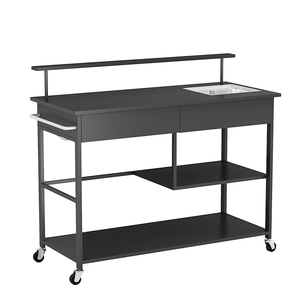 Ngoài trời di động nhà bếp đảo lưu trữ Xe đẩy giỏ hàng với bồn rửa, ngoài trời BBQ nhà bếp xe đẩy với bánh xe có thể khóa và rượu vang Giá Kính - Product Image 2