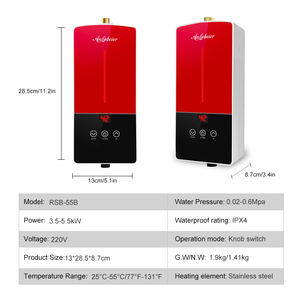 Calentador de Agua Instantáneo sin Tanque, Control Táctil, Elemento Calefactor de Acero Inoxidable, Ahorro de Energía, Resistente al Agua IPX4, Montaje en Pared, Inglés - Product Image 3