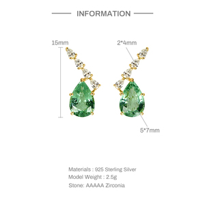 CANNER S925 Argent Sterling Simple Goutte d'eau en forme de poire Zircon Vert Sertissage à griffes Grand Pendentif Perle Boucles d'oreilles - Product Image 3