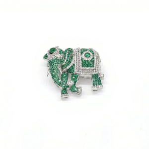 09602Green <b>Elephant</b> Brooch Zircon Inlay Animal Shape Rhodium Plated Pin Jewelry for <b>Gift</b> Wedding Party Wear - Product Image 1
