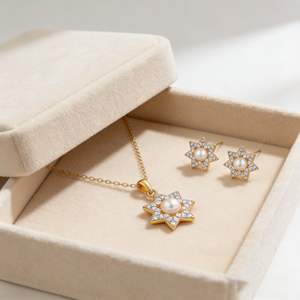 Ensemble de bijoux en laiton plaqué or 18 carats avec zircon AAA et perle étoile, style unique, vente en gros, bijoux Hengdian - Product Image 1