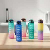Bouteille d'eau de sport en plastique de 1 L sans BPA avec marqueur de temps, grande capacité, pour fitness et activités de plein air, modèle 2026