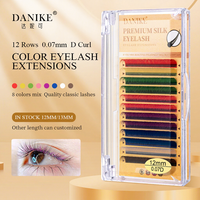 DANIKE Extension de cils couleur 0.07 D Curl longueur unique 12mm 13mm cils individuels classiques 8 couleurs pour Salon professionnel