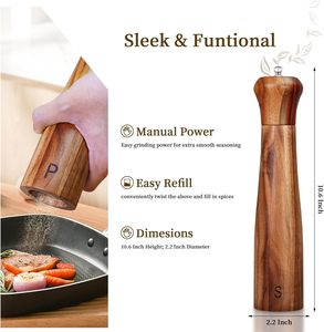 Ensemble moulin à sel et à poivre manuel en bois d'acacia élégant de 8 pouces – Offre spéciale - Product Image 4