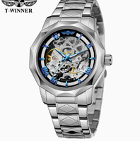 Montre sport chronographe mécanique pour homme, boîtier en alliage, cadran en verre minéral, bracelet en acier inoxydable, fermoir caché