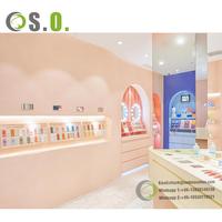 Kiosque de cosmétiques Design de magasin de cosmétiques comptoir d'affichage en bois étagères d'affichage de soins de la peau comptoir d'affichage cosmétique
