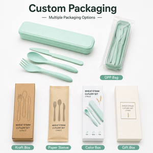 Ensemble de couverts écologiques en paille de blé, ustensiles de voyage portables avec étui, couteau, fourchette et cuillère réutilisables pour l'école, le bureau et le camping - Product Image 5