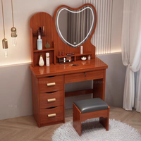 Miroir de Coiffeuse en Bois Moderne Minimaliste en Forme de Cœur avec Plusieurs Tiroirs - Conception sur Pied pour Chambres et Dressings
