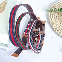 Collier et laisse pour chien en sangle tissée en microfibre ultra-fine, de style classique et tactique, avec rivets, souple, robuste et bicolore
